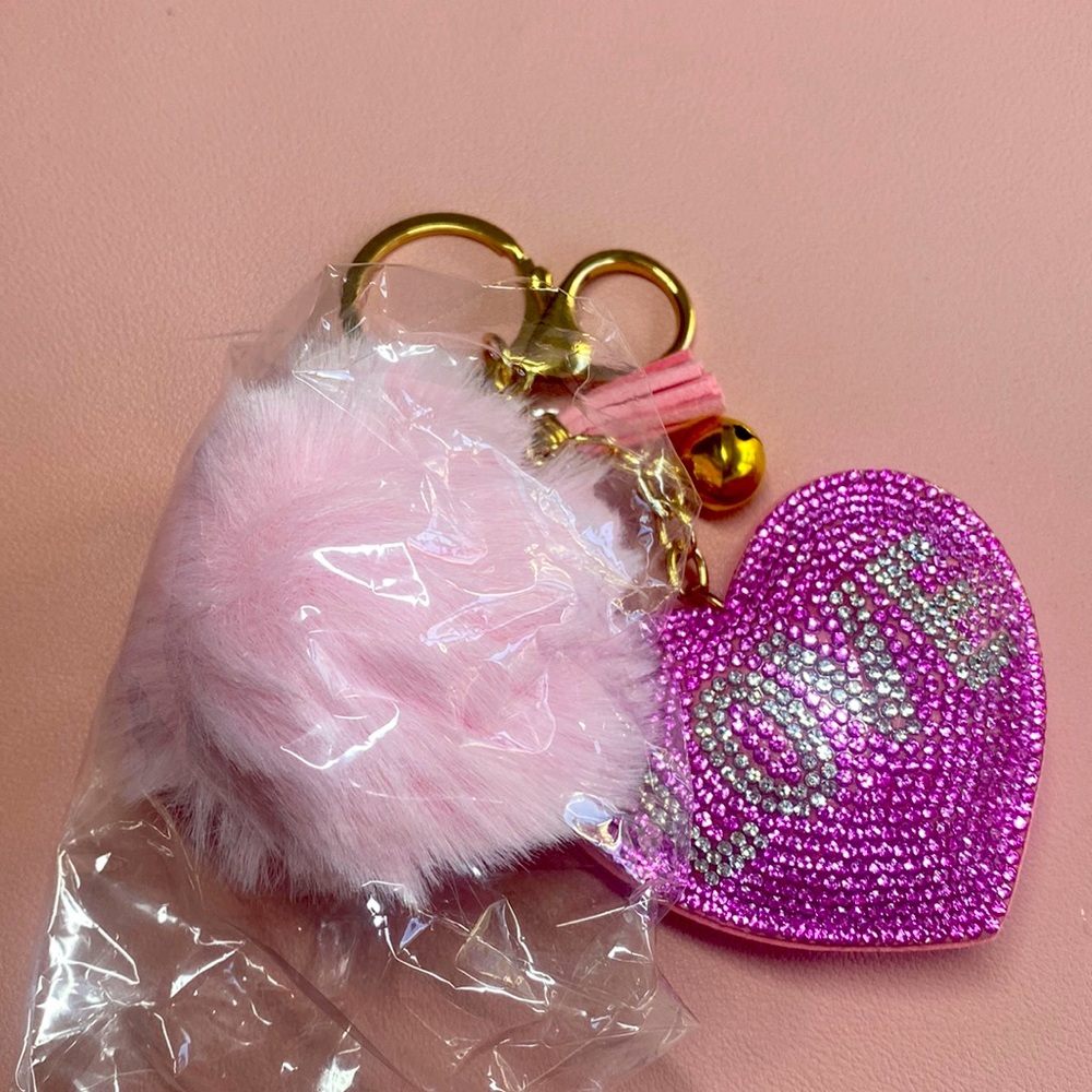Pink Heart & Fur Ball Keychain